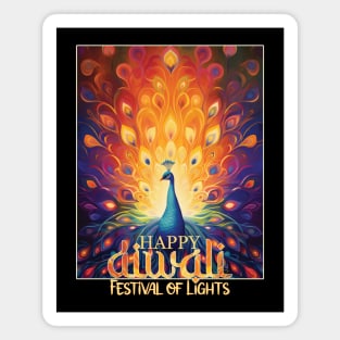 Vibrant Peacock Happy Diwali Festival of Lights Magnet